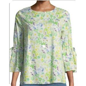 Womens Philosophy Floral Bell-Sleeve Cotton Blouse Size Med 100% cotton